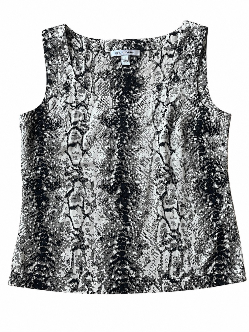 St. John Silk Blend Snake Print Sleeveless Shell Top Petite Gray Black P